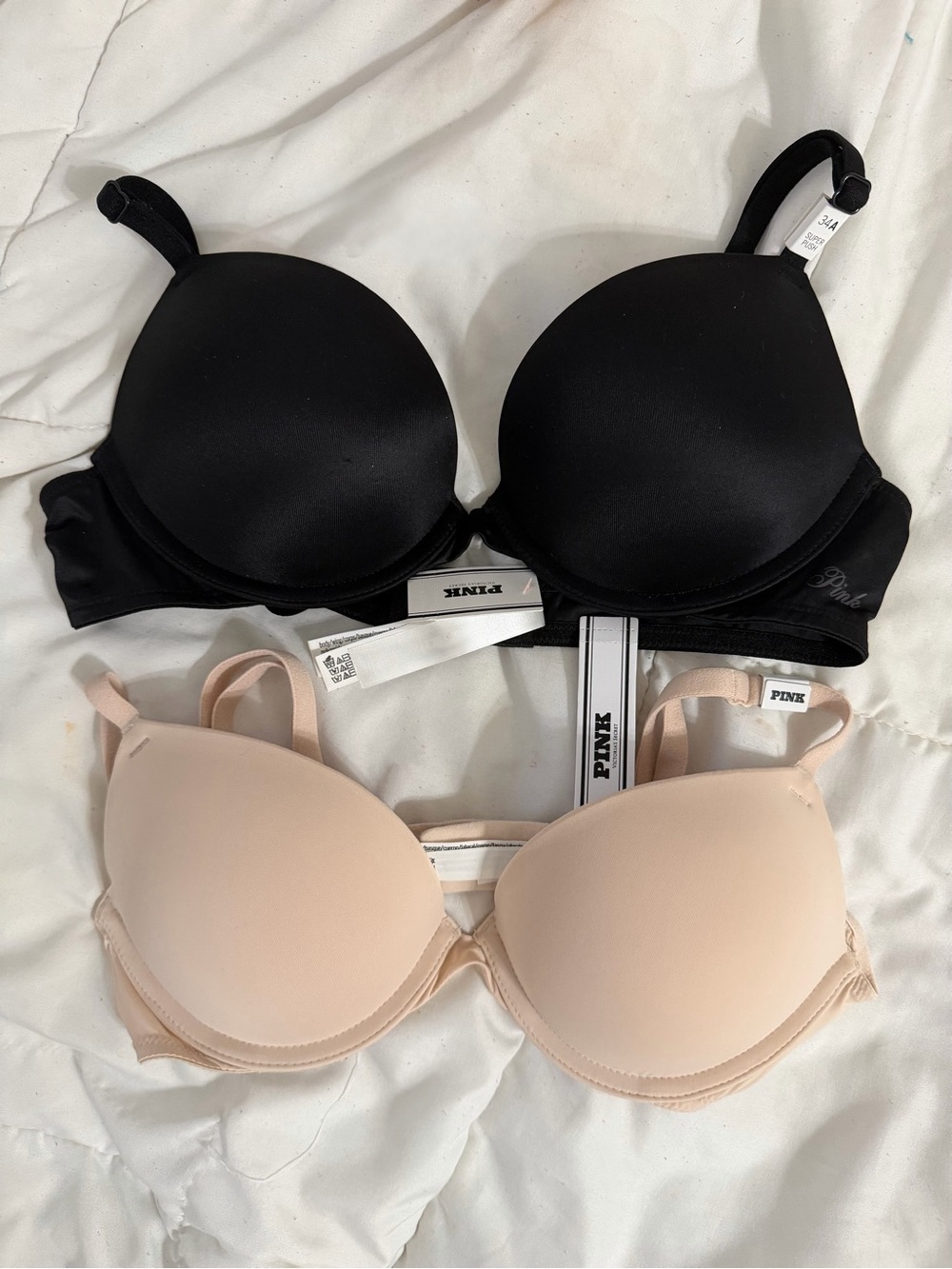 PINK Victoria's Secret Two-Pack Molded T-Shirt Bras — Black & Nude
